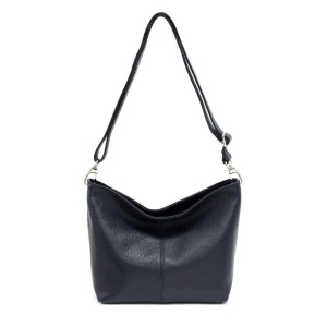 Leather Bucket Bag - Navy (SILVER HARDWARE)